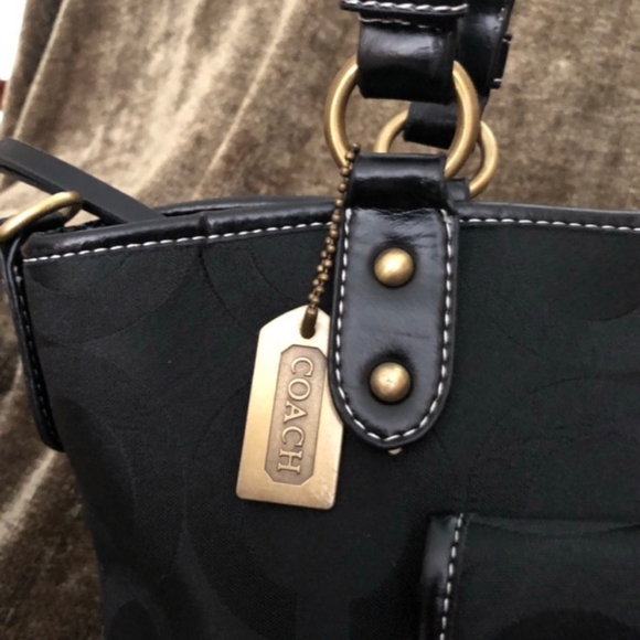 Coach HandbagBlack Canvas w/ signature Coach Pattern - Picture 2 of 10